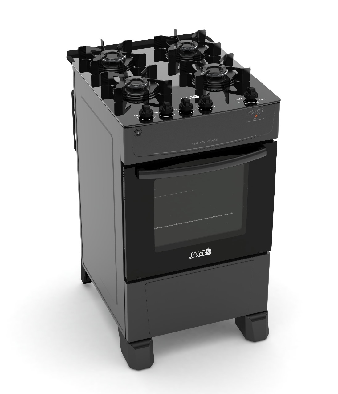COCINA A GAS JAM EVA TOP GLASS 4HB NEGRO CON LUZ E