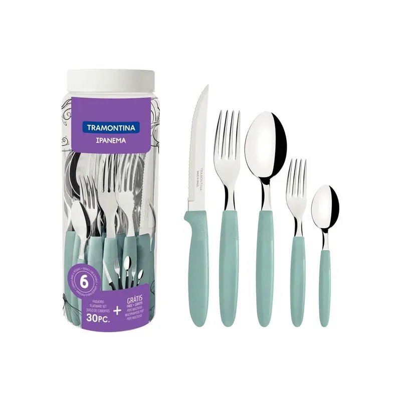 Juego De Cubiertos Tramontina Ipanema Menta Con Pote Plastico 30 Piezas