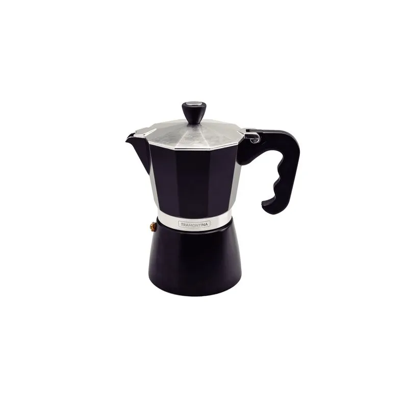 Cafetera Expresso Italiana Tramontina En Aluminio Negro Con Mango En Nylon 320 Ml