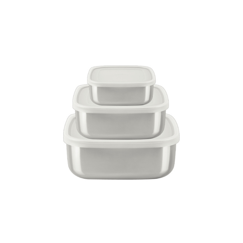 Juego De Potes Tramontina Freezinox Cuadrados De Acero Inoxidable Con Tapa Plástica 3 Piezas