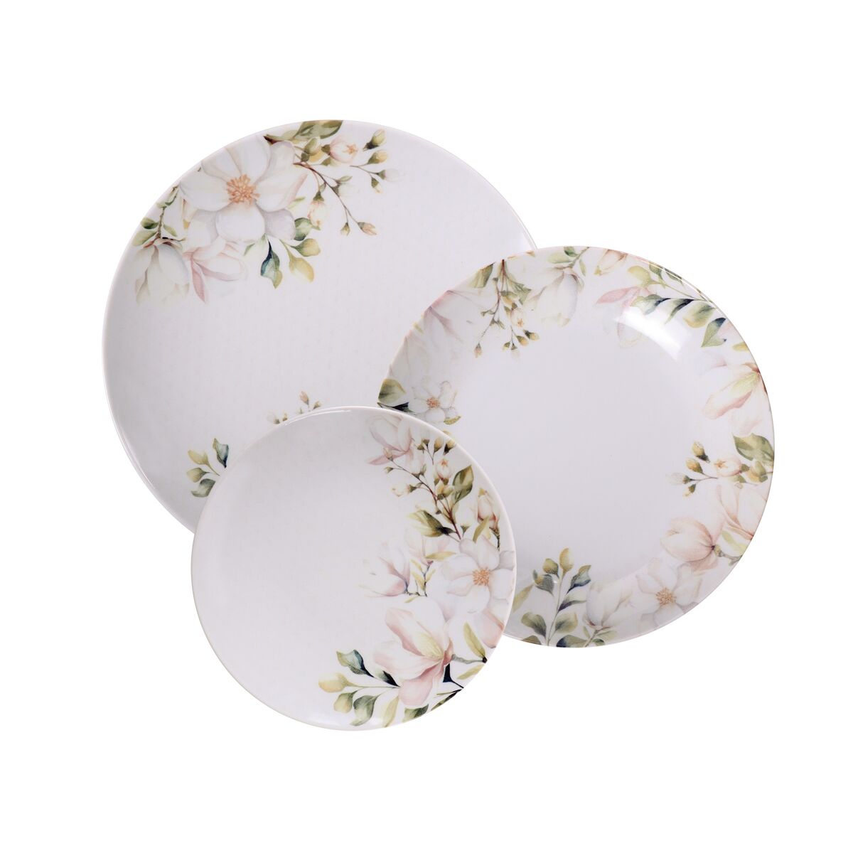 Juego Platos Porcelana modelo Magnolia de Tramontina decorado con 12 Piezas