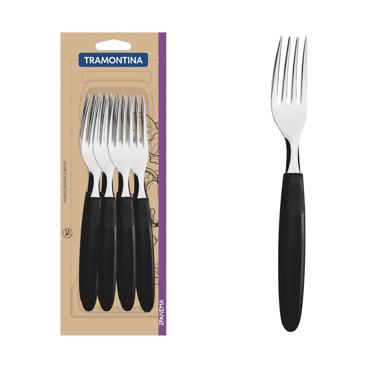Tenedor De Mesa Tramontina Ipanema Negro (Docena)