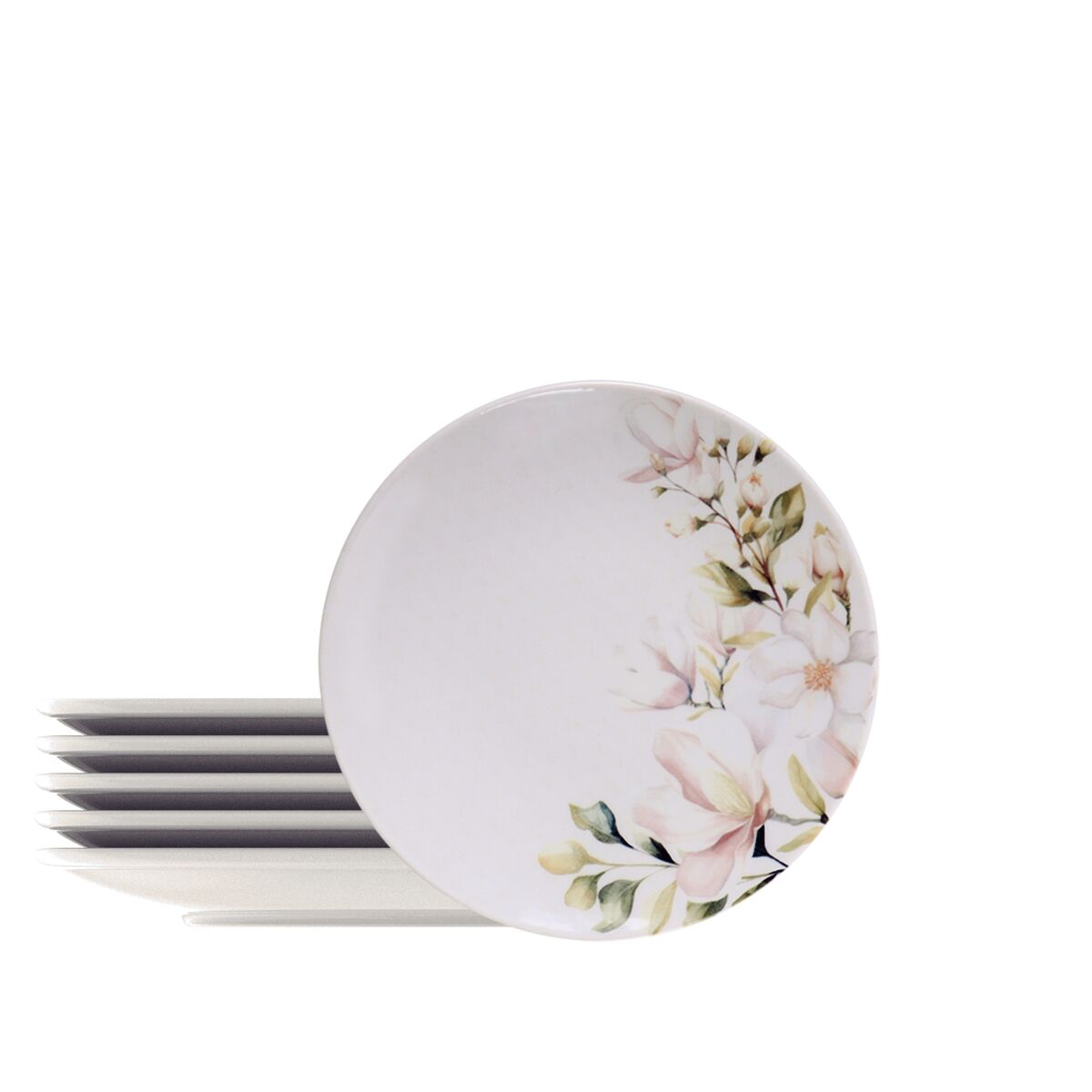 Juego Platos Postre Porcelana modelo Magnolia de Tramontina decorado con 6 Piezas de 21cm