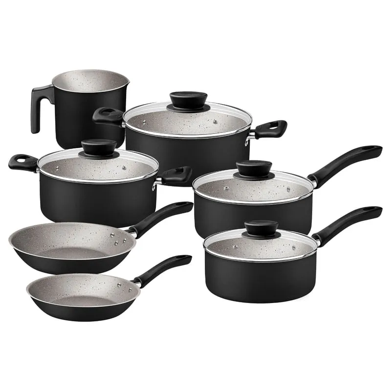 Juego de Ollas De Cocina Tramontina Linz En Aluminio Con Revestimiento Interno Y Externo En Antiadherente Starflon Max Negro 07 Piezas