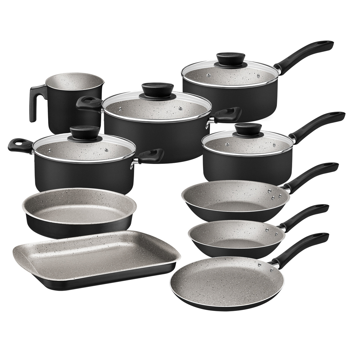 Juego De Ollas Tramontina Linz 10 Piezas Negro En Aluminio Con Revestimiento Interno Y Externo En Antiadherente Starflon Max