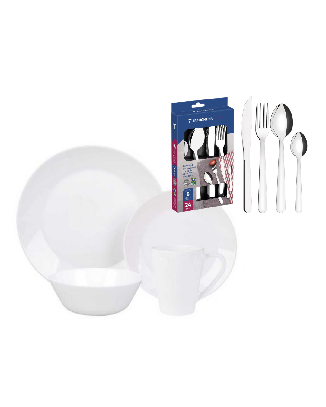 Platos Kups 16 piezas+ Cubiertos Tramontina 24 piezas